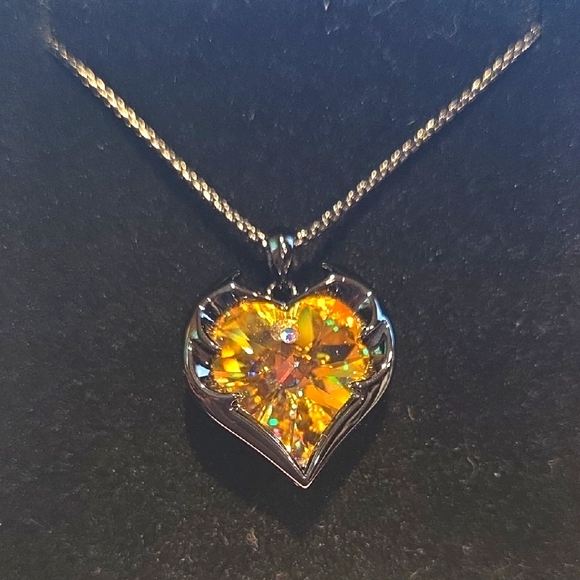 Jewelry - Heart-Shaped Yellow Stoned Pendant Necklace